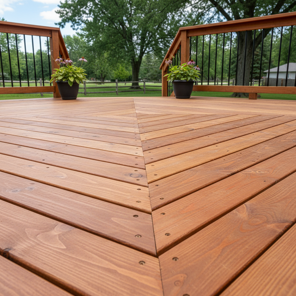 Completed wooden decks work at a residential property in Bellevue, NE