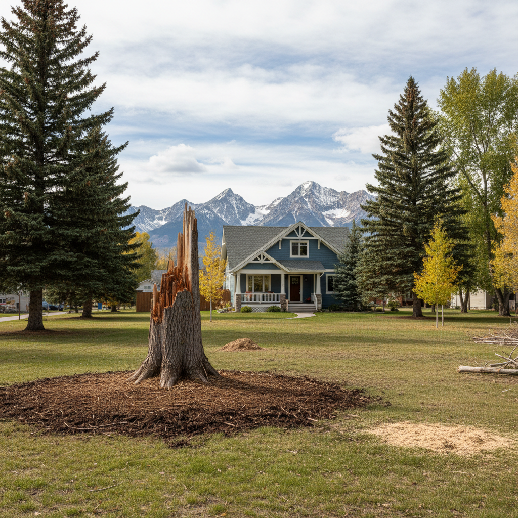 Completed emergency tree removal work at a residential property in Bozeman, MT