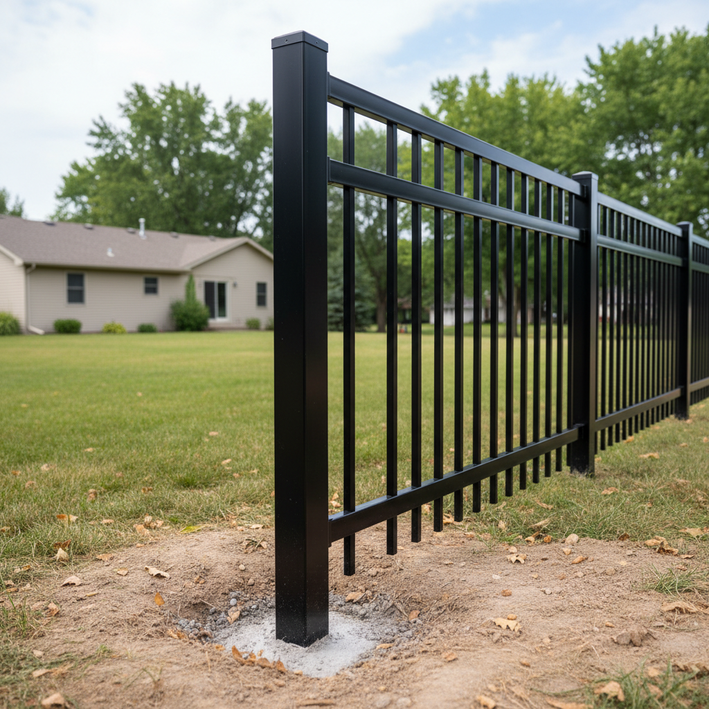 Completed aluminum fence installation work at a residential property in Fremont, NE