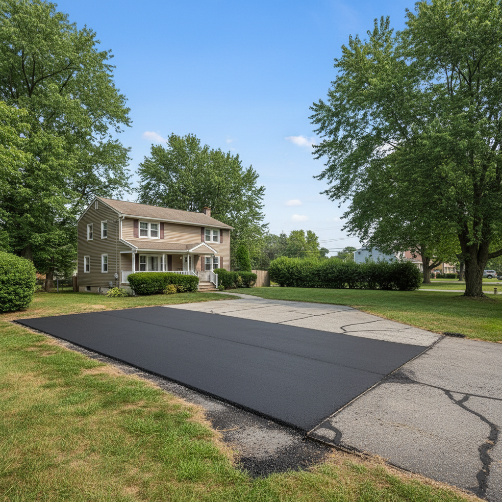 Completed asphalt patching work at a residential property in Paterson, NJ