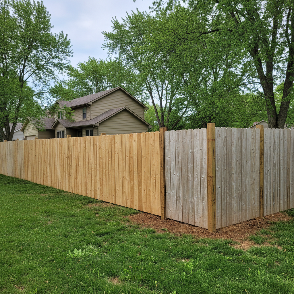 Completed fence repair work at a residential property in Bellevue, NE