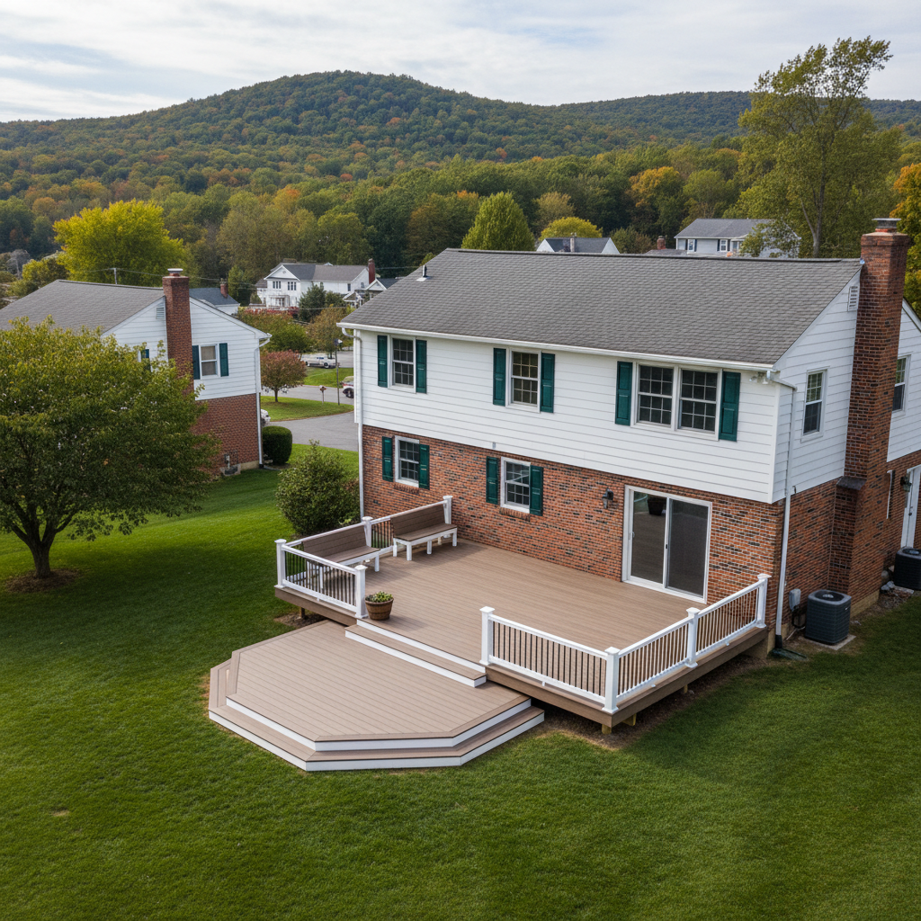 Completed trex decks work at a residential property in Pleasant Valley, NY