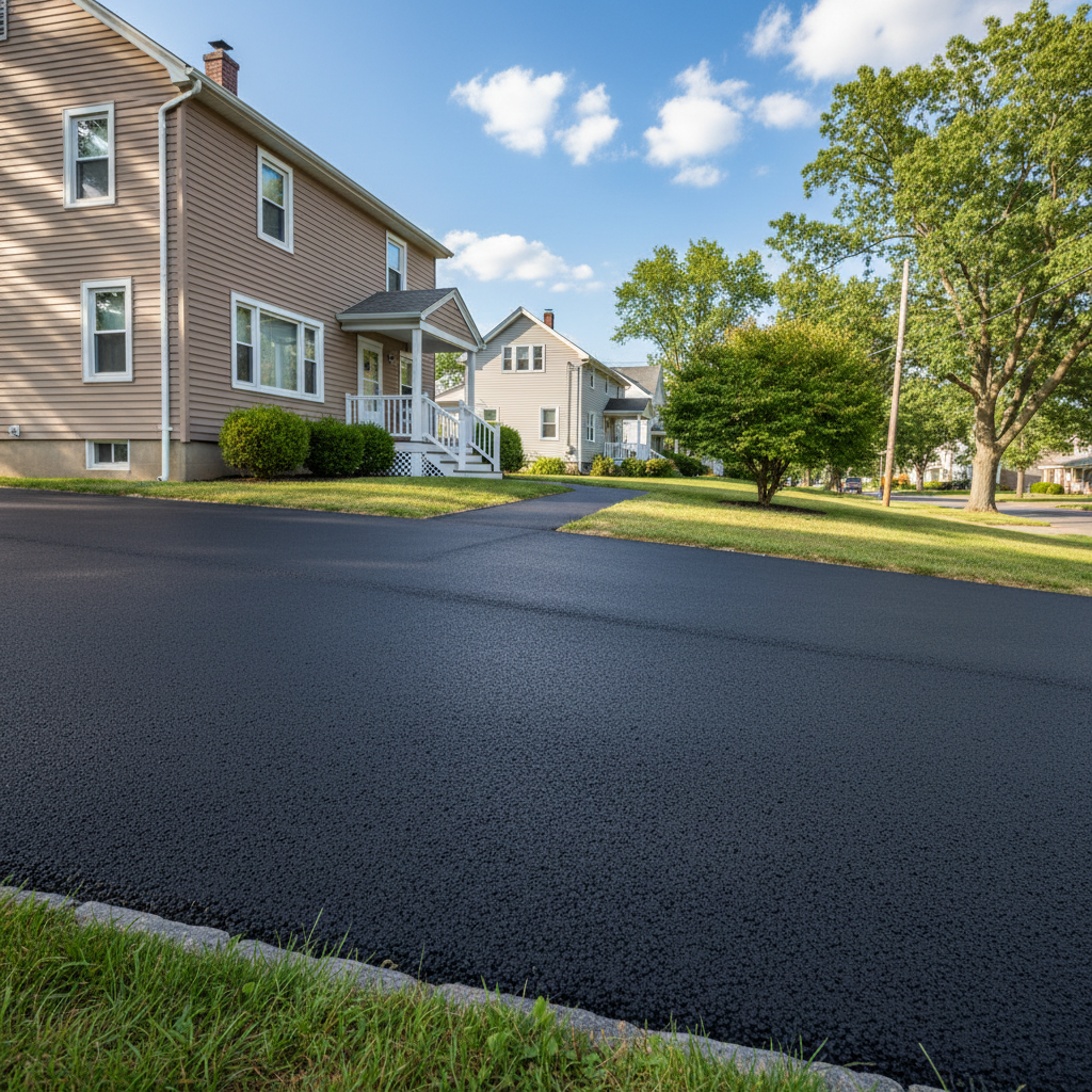 Completed asphalt paving work at a residential property in Paterson, NJ