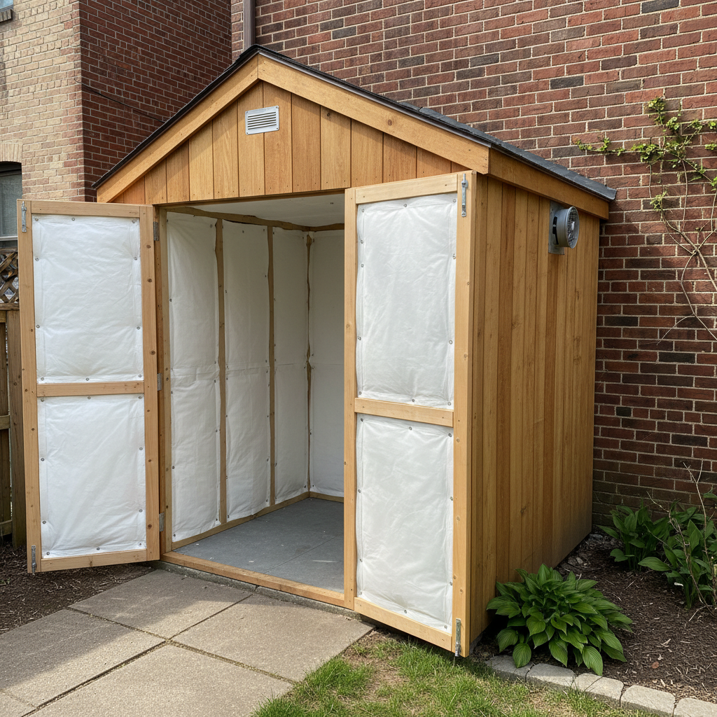 Completed shed insulation work at a residential property in Brooklyn, NY