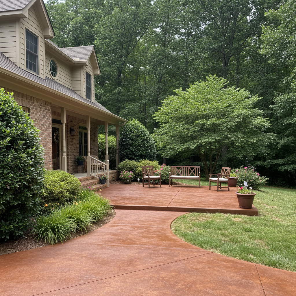 Completed concrete staining work at a residential property in Lenoir, NC