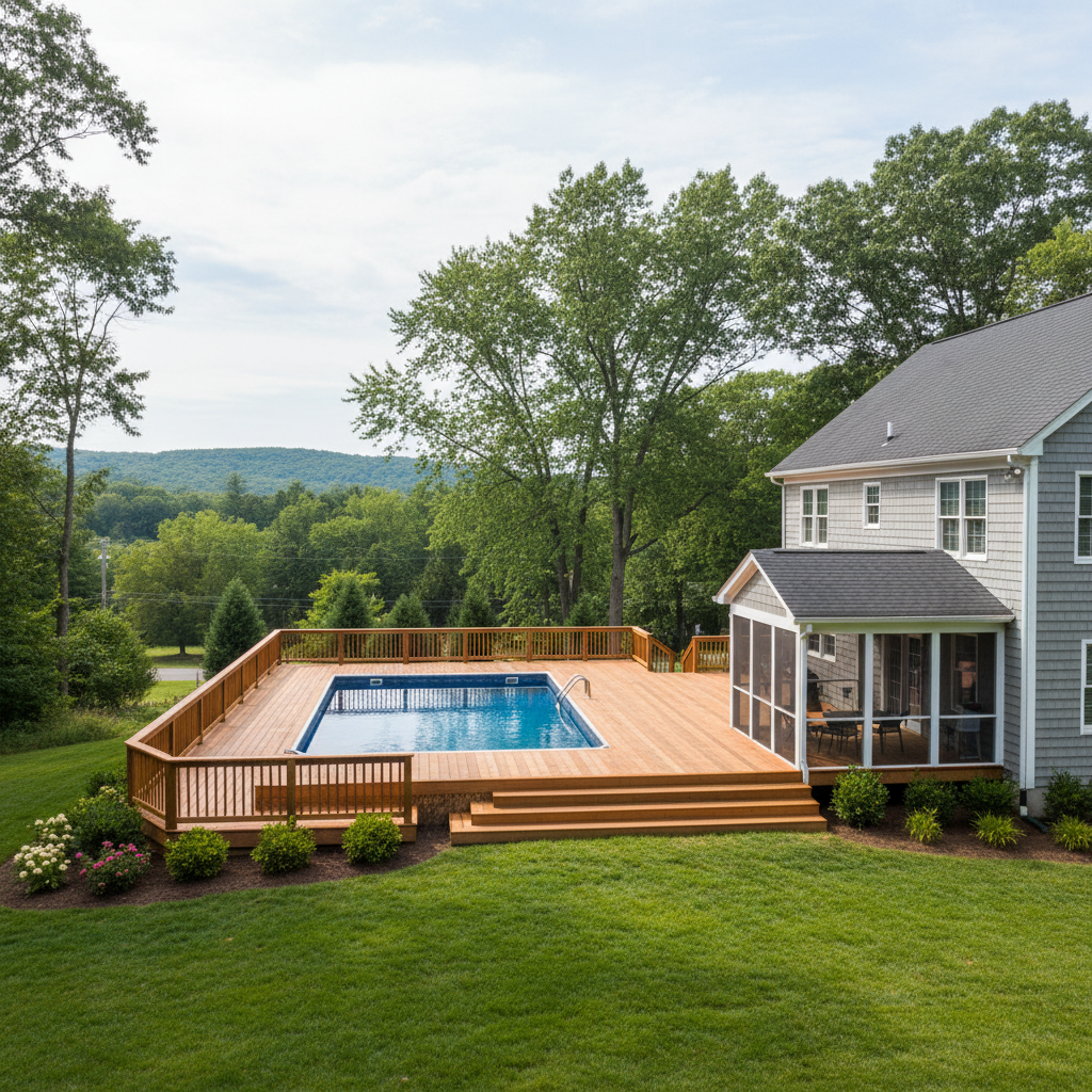 Completed pool decks work at a residential property in Pleasant Valley, NY