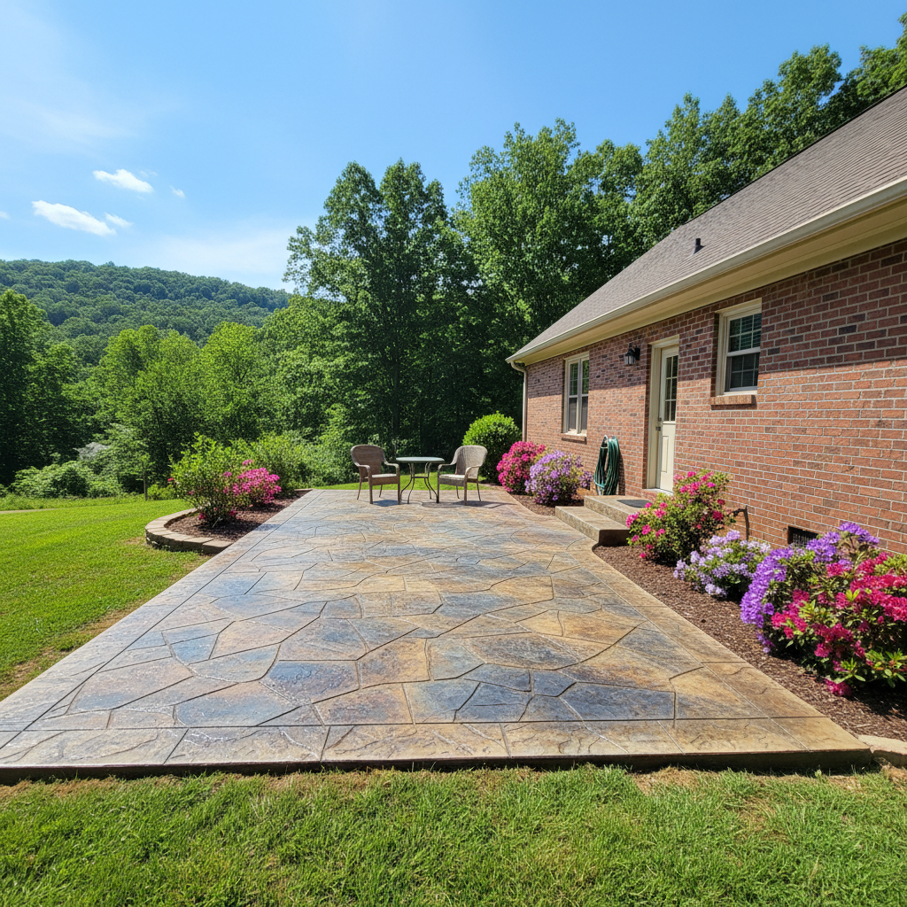 Completed stamped concrete work at a residential property in Lenoir, NC