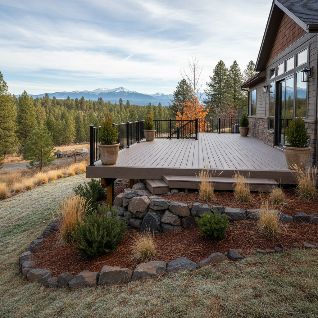Completed trex decks work at a residential property in Bend, OR