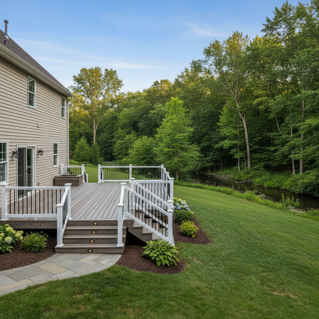 Completed composite decks work at a residential property in Birdsboro, PA