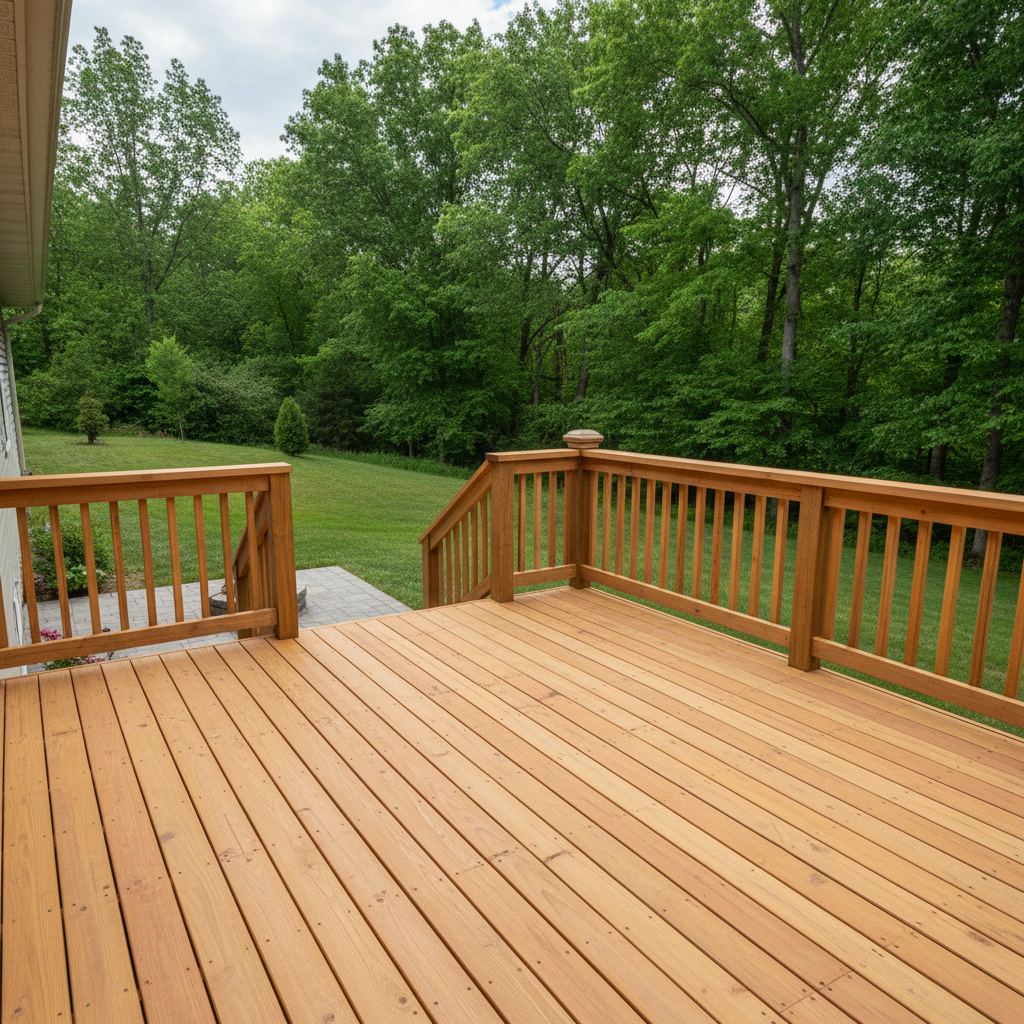 Completed wooden decks work at a residential property in Birdsboro, PA
