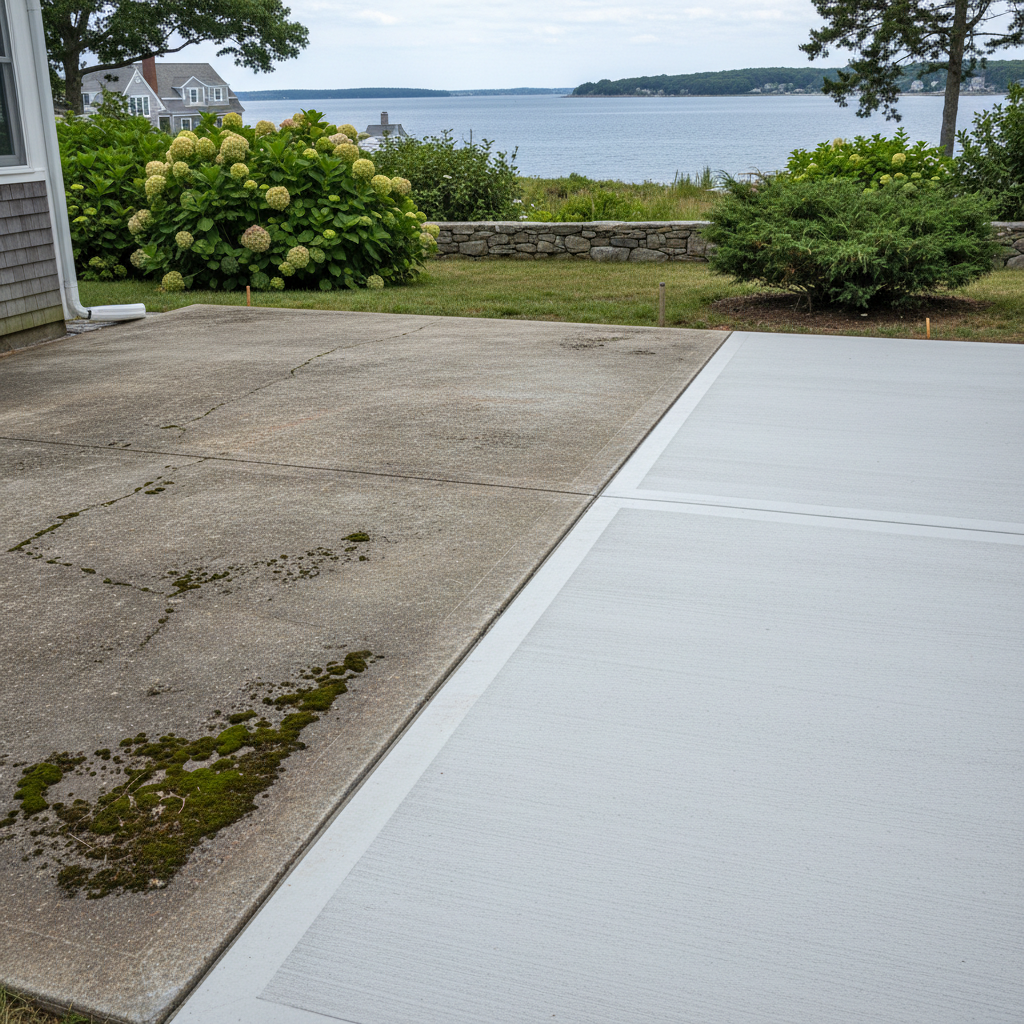 Completed concrete flatwork work at a residential property in Saunderstown, RI