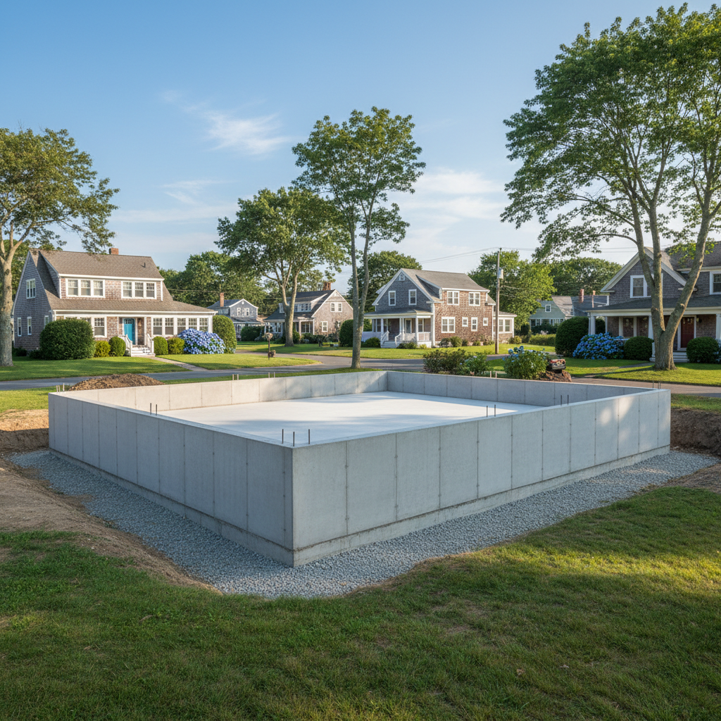 Completed concrete foundations work at a residential property in Bristol, RI