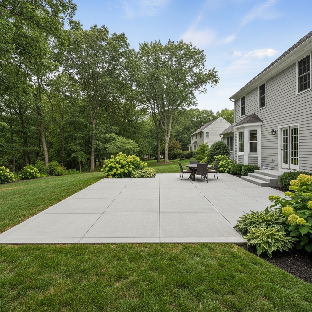 Completed concrete patios work at a residential property in East Greenwich, RI
