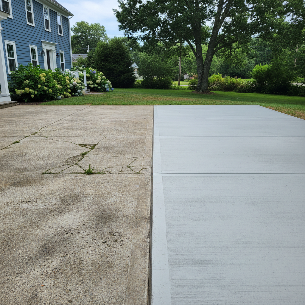 Completed concrete flatwork work at a residential property in Bristol, RI