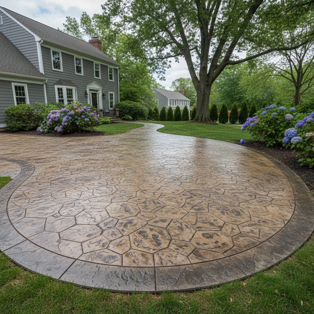 Completed stamped concrete work at a residential property in Providence, RI