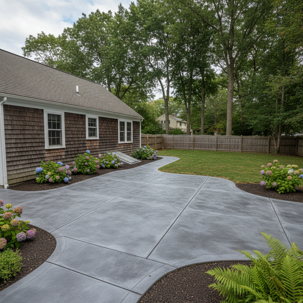 Completed concrete staining work at a residential property in Warwick, RI