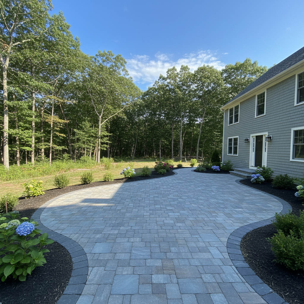 Completed paver installation work at a residential property in North Kingstown, RI