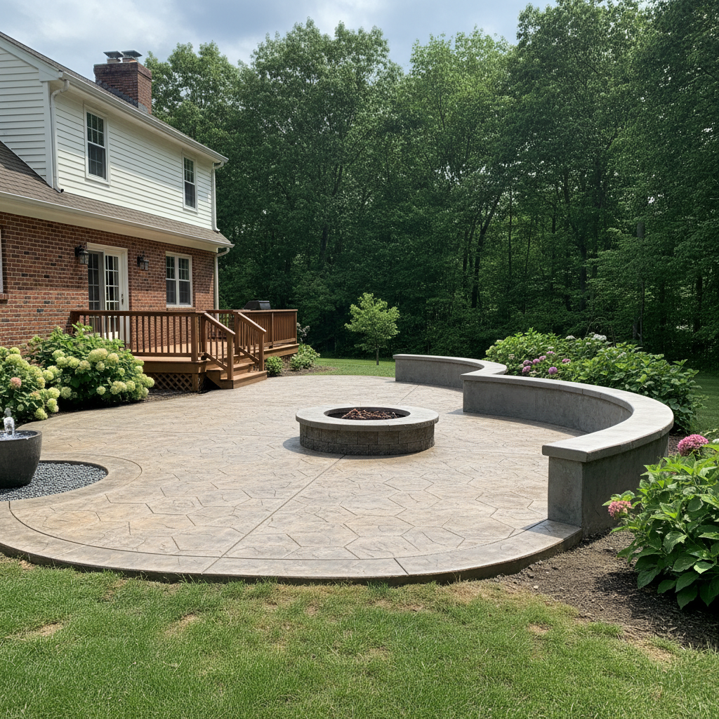 Completed concrete patios work at a residential property in Pawtucket, RI