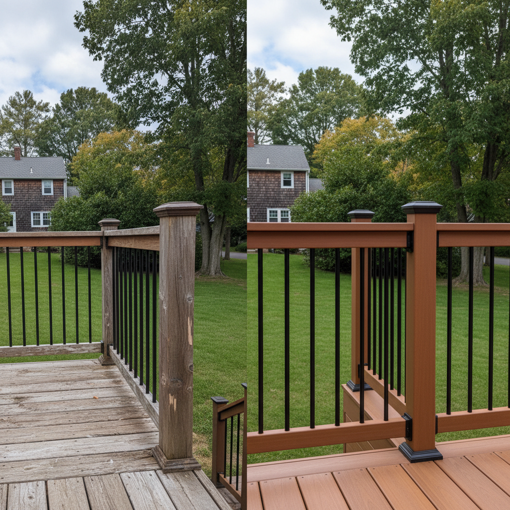 Completed deck railing installation work at a residential property in Cranston, RI