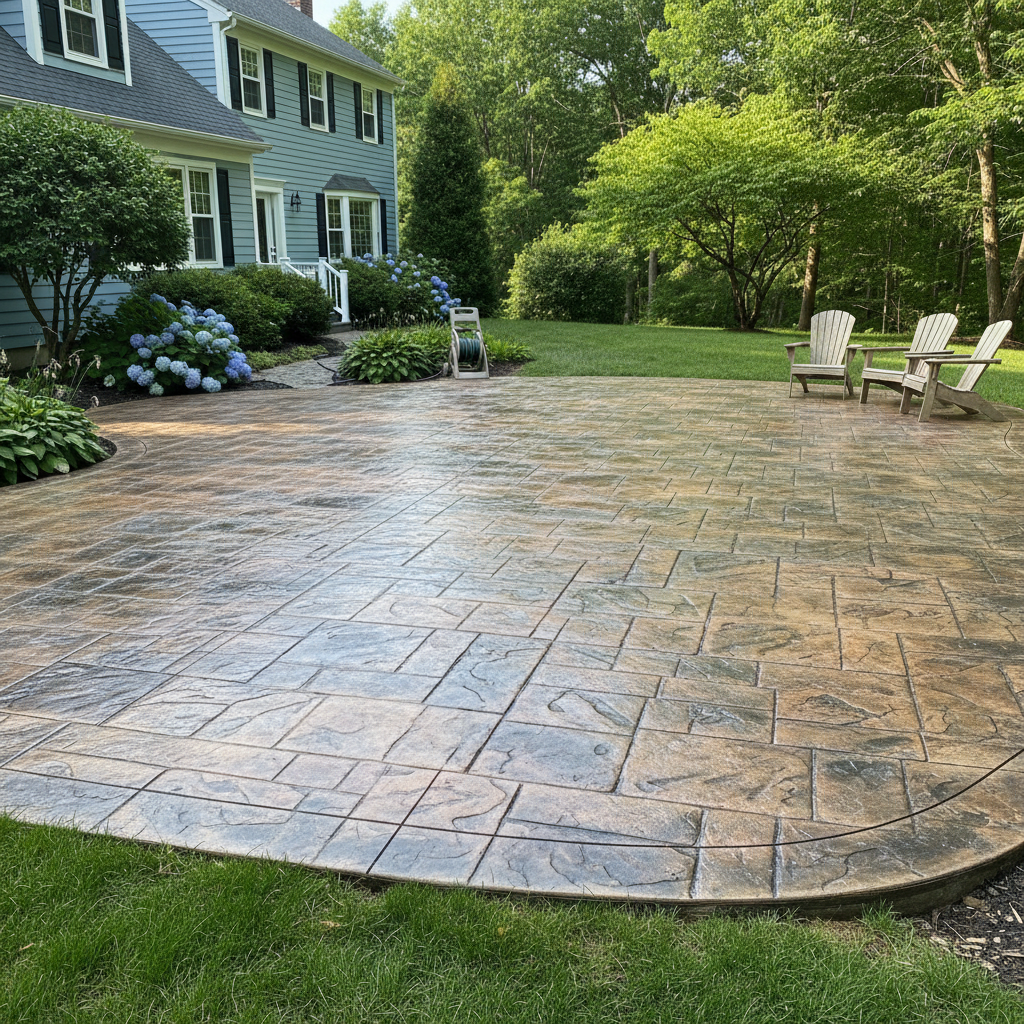 Completed stamped concrete work at a residential property in Warwick, RI