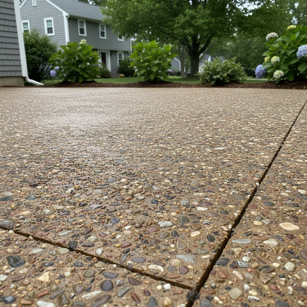Completed decorative concrete work at a residential property in Cranston, RI