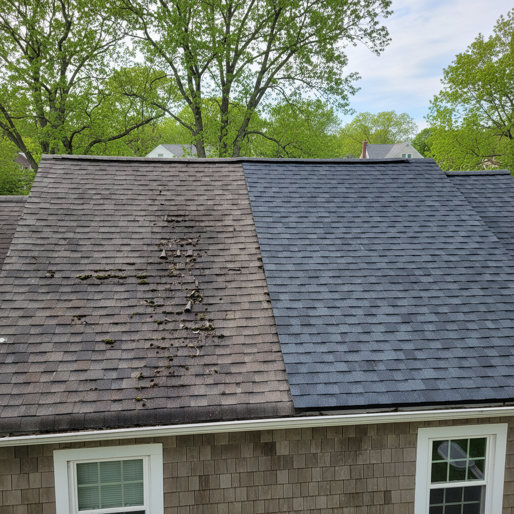 Completed roof replacement work at a residential property in Wakefield, RI