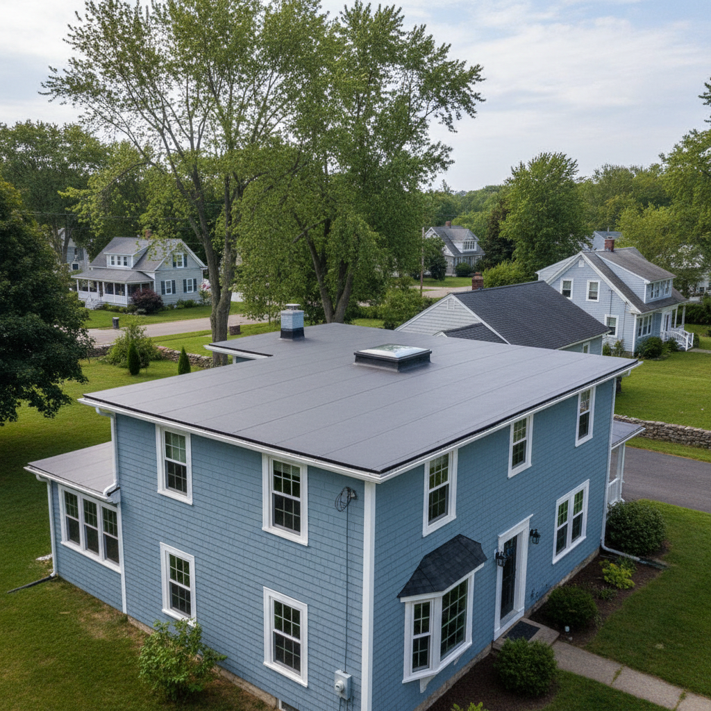 Completed flat roofing work at a residential property in North Providence, RI