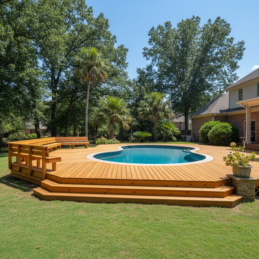 Completed pool decks work at a residential property in Columbia, SC