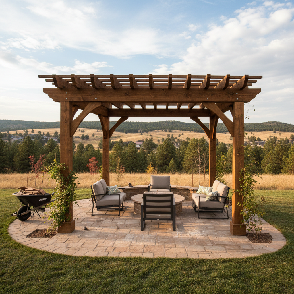 Completed pergola construction work at a residential property in Rapid City, SD