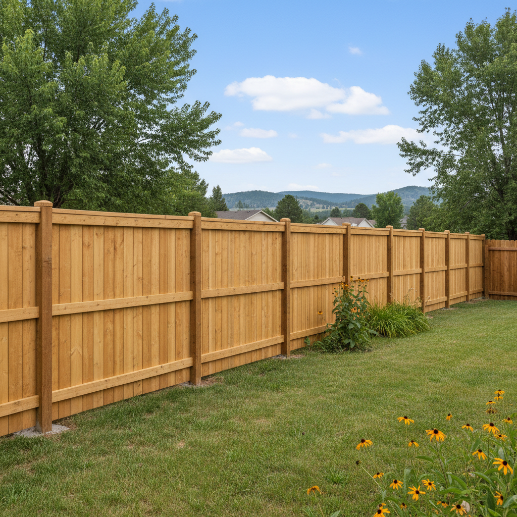 Completed privacy fence installation work at a residential property in Rapid City, SD