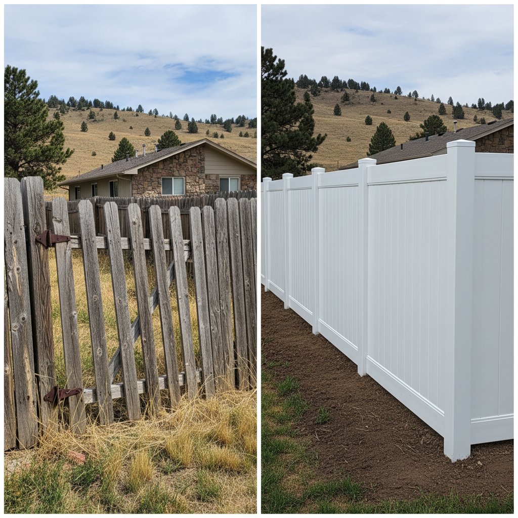 Completed vinyl fence installation work at a residential property in Sturgis, SD