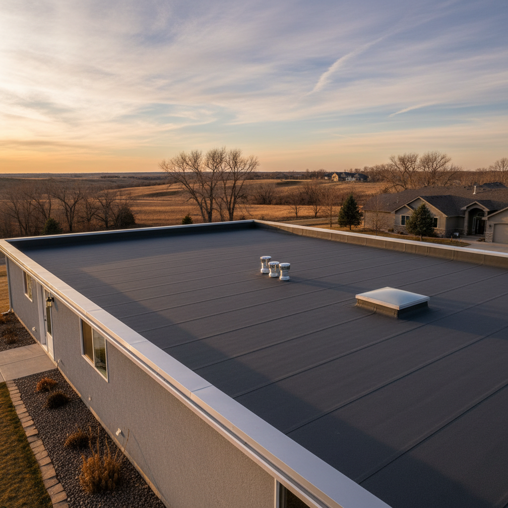 Completed flat roofing work at a residential property in Sioux Falls, SD