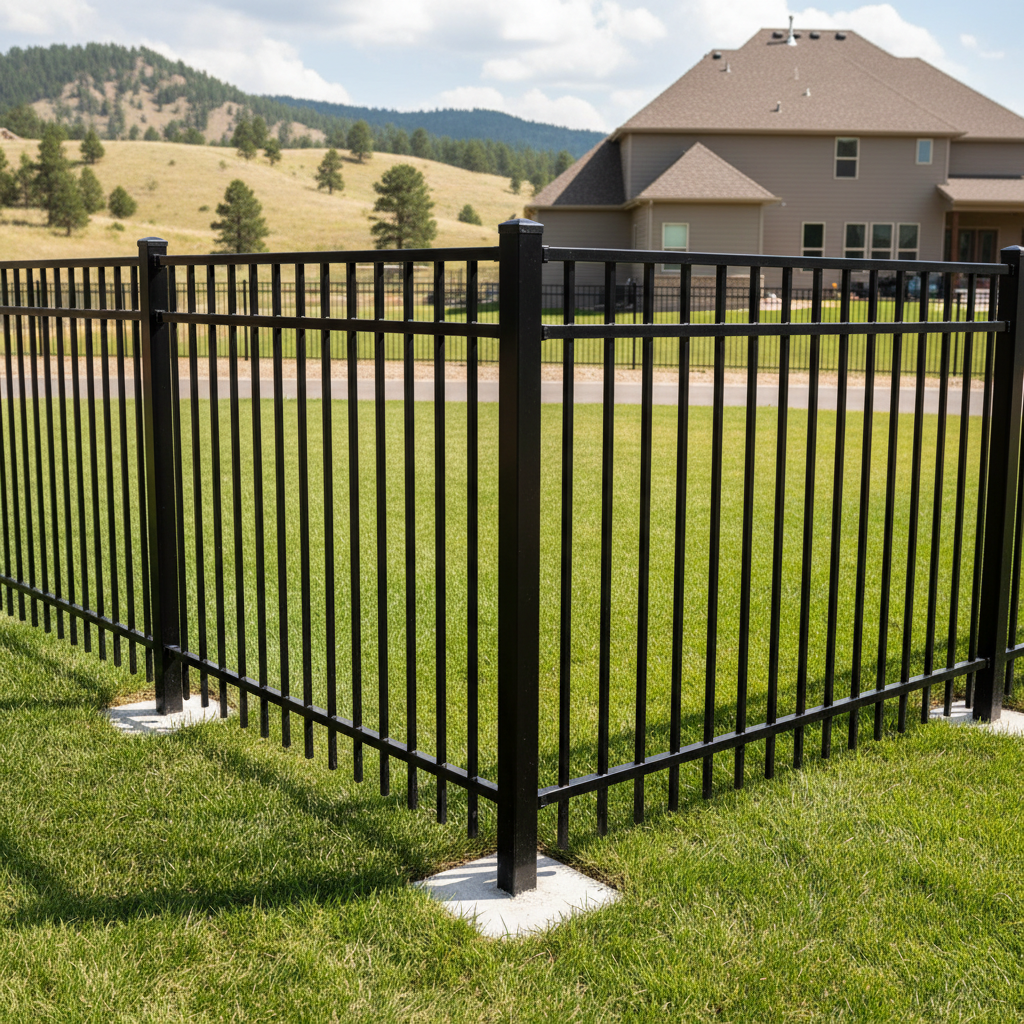 Completed aluminum fence installation work at a residential property in Rapid City, SD
