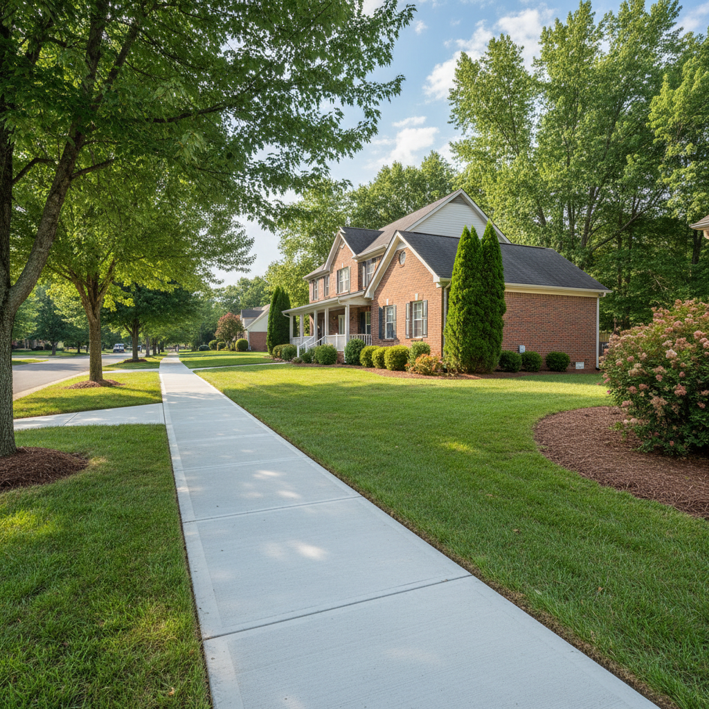 Completed concrete sidewalks work at a residential property in Kingsport, TN