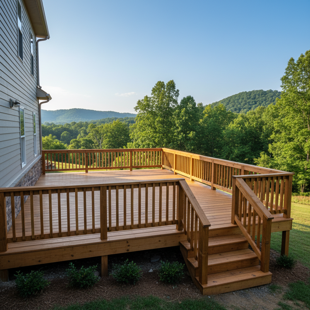 Completed deck railing installation work at a residential property in Sevierville, TN