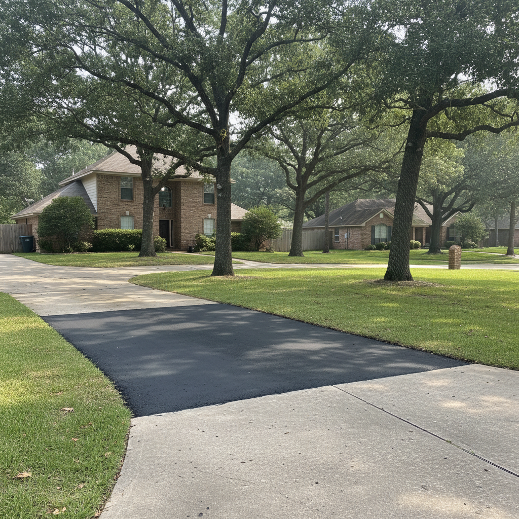 Completed asphalt patching work at a residential property in Rosenberg, TX