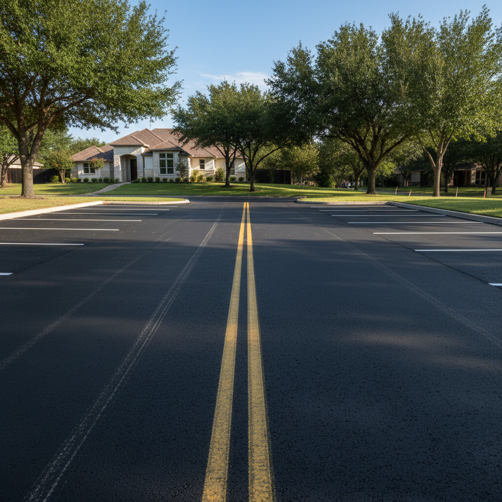 Completed parking lot paving work at a residential property in Leander, TX