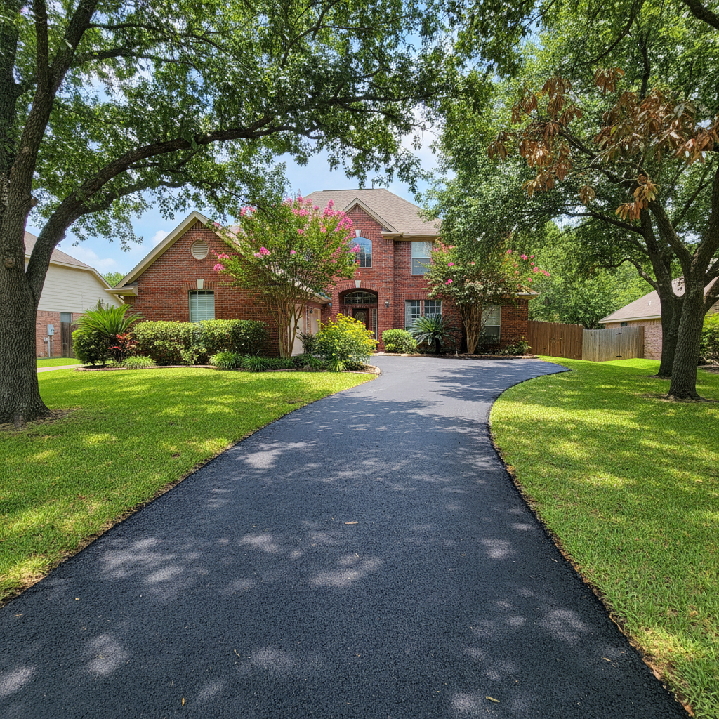 Completed asphalt paving work at a residential property in Rosenberg, TX