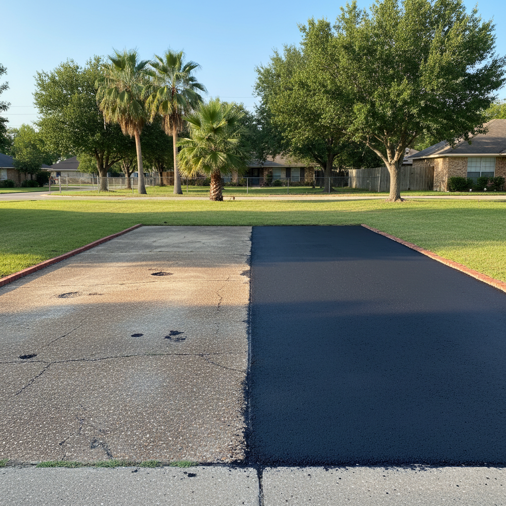 Completed asphalt patching work at a residential property in Baytown, TX