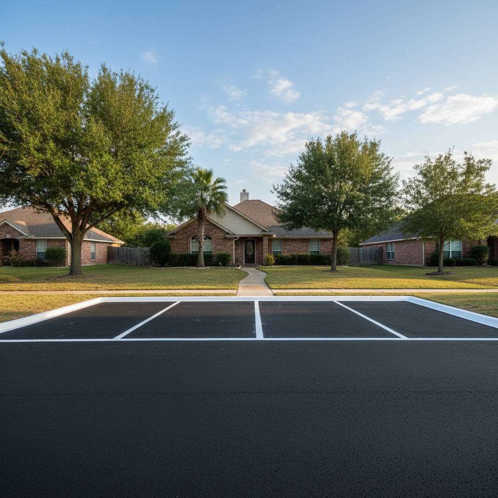 Completed asphalt striping work at a residential property in Pearland, TX