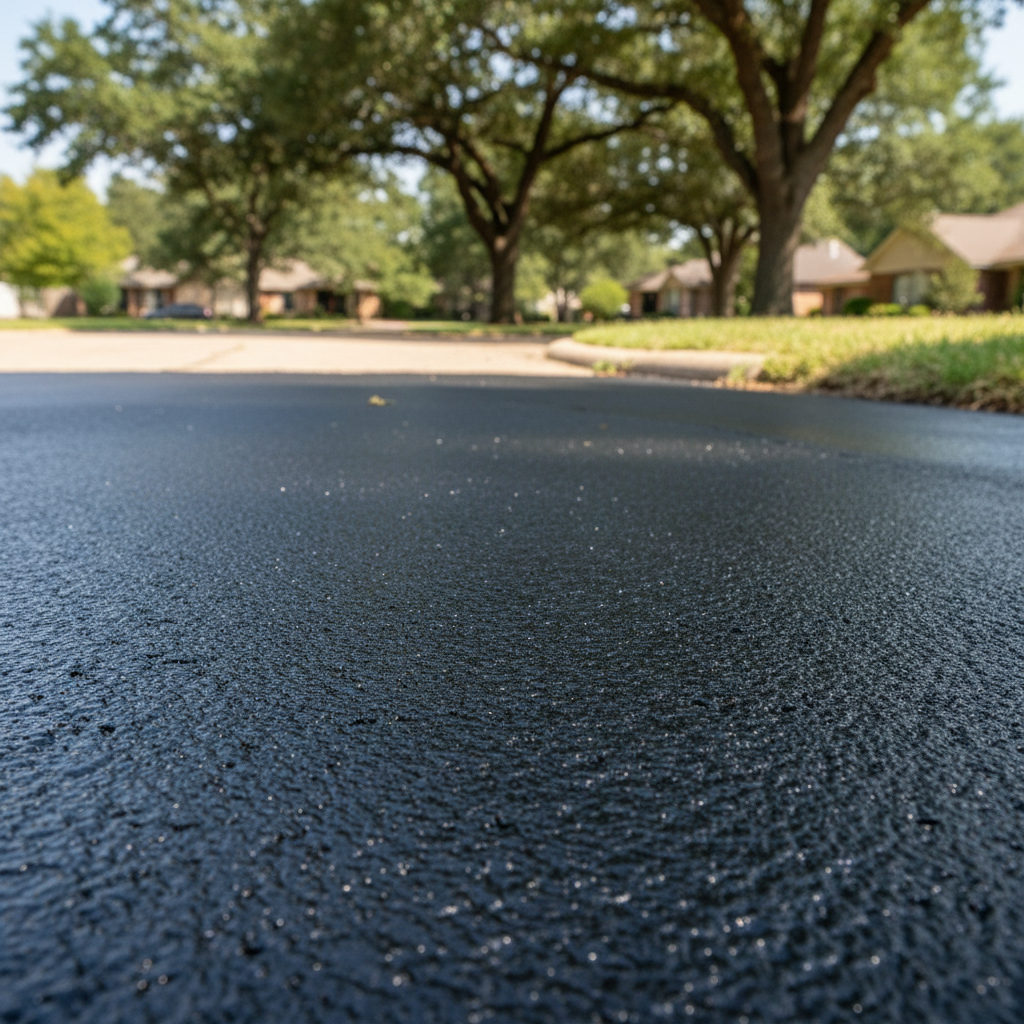 Completed asphalt sealcoating work at a residential property in Sugar Land, TX