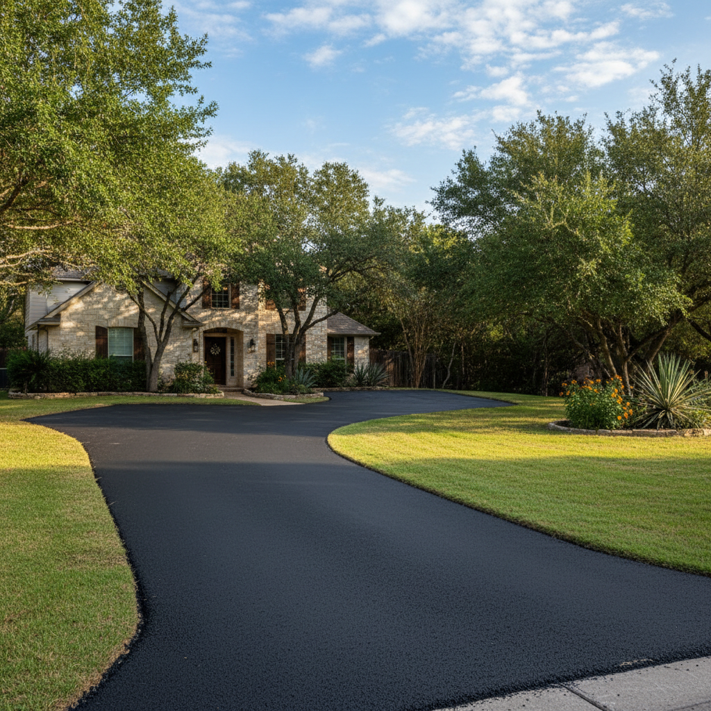 Completed driveway paving work at a residential property in Leander, TX