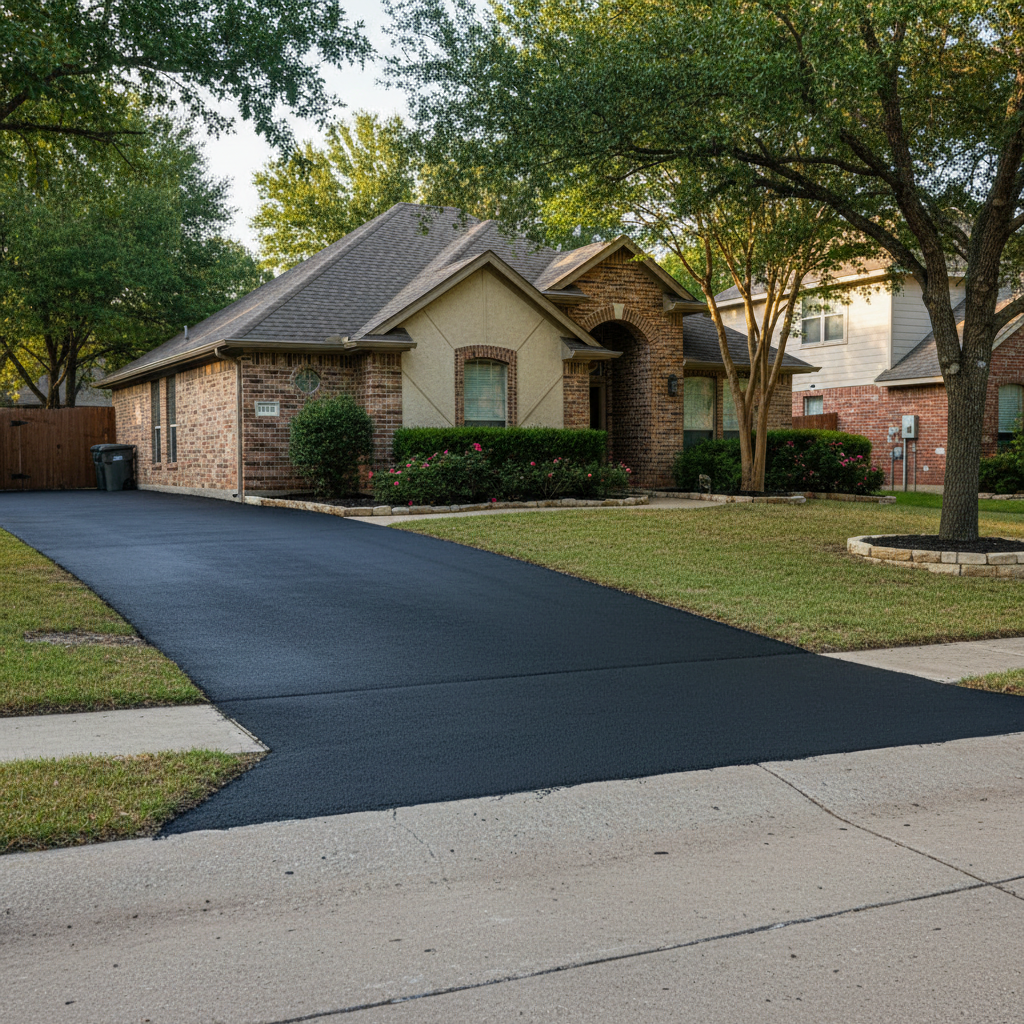 Completed asphalt sealcoating work at a residential property in Hutto, TX