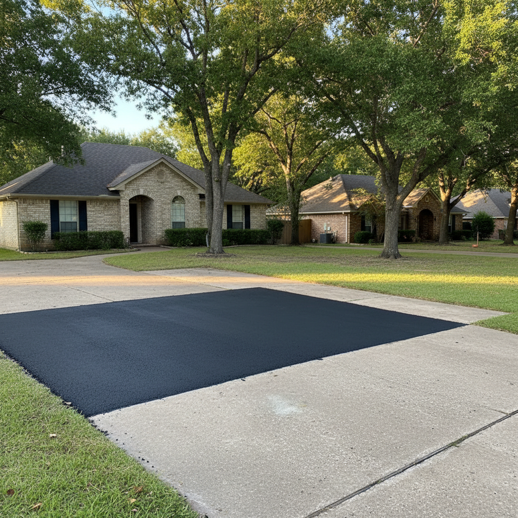 Completed asphalt repair work at a residential property in Bryan, TX