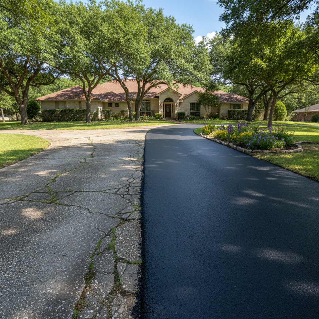 Completed asphalt paving work at a residential property in Marble Falls, TX