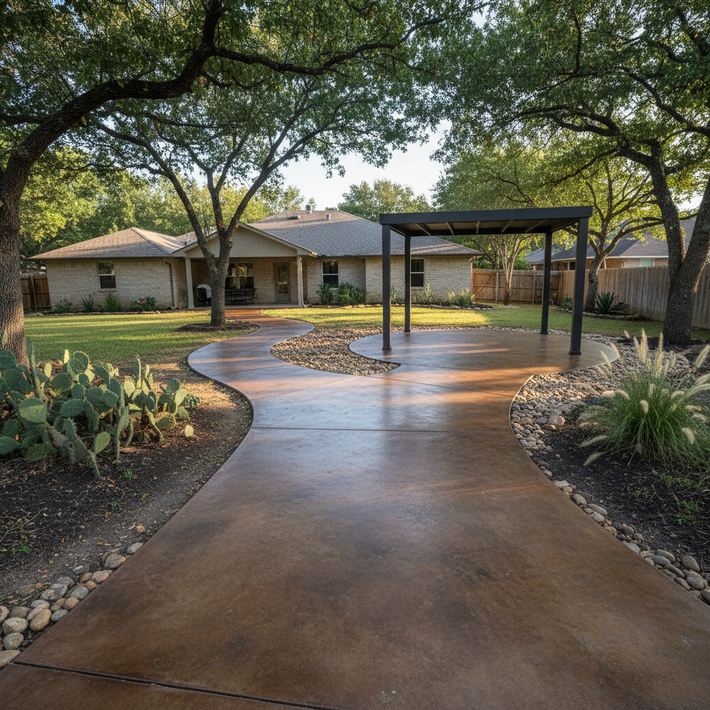 Completed concrete staining work at a residential property in Waco, TX