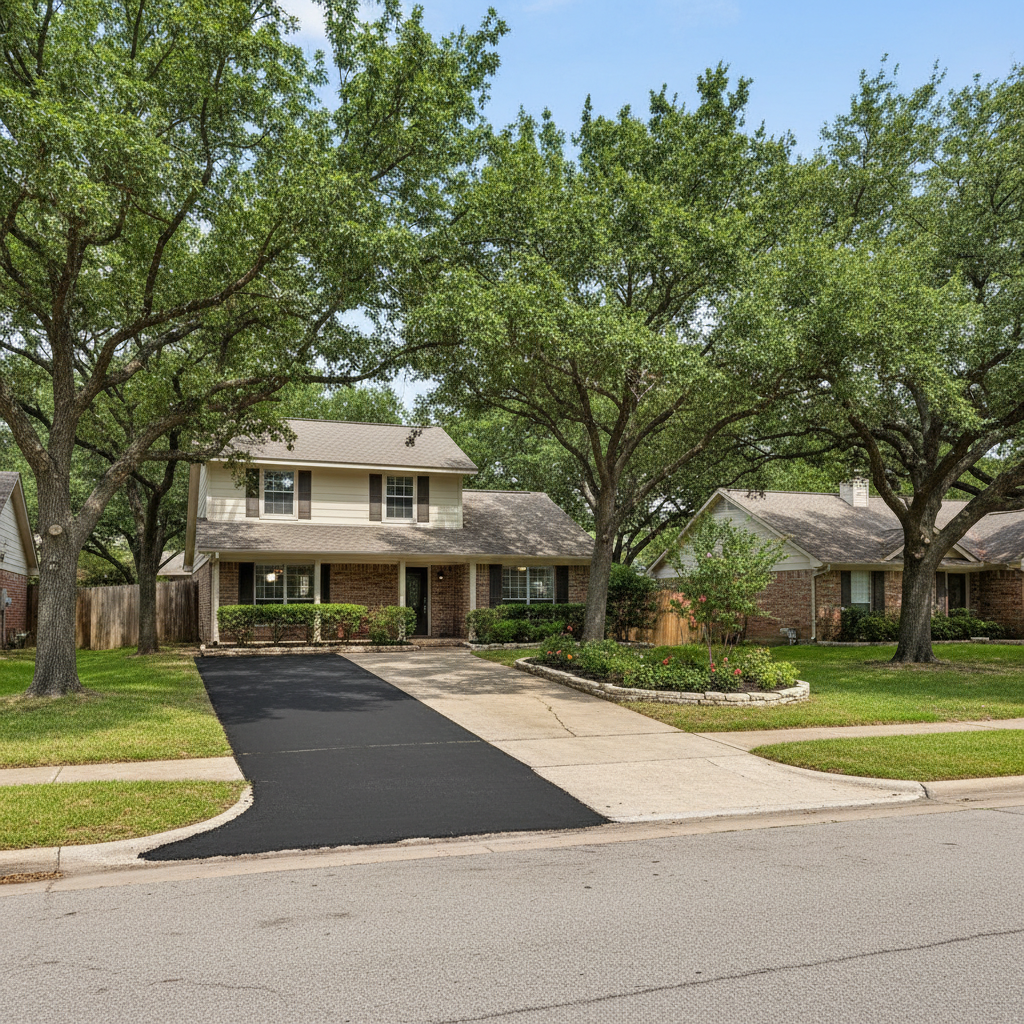 Completed asphalt patching work at a residential property in Kyle, TX