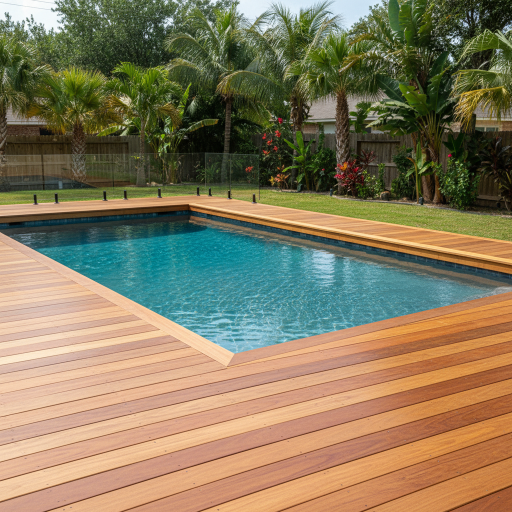 Completed pool decks work at a residential property in Brownsville, TX