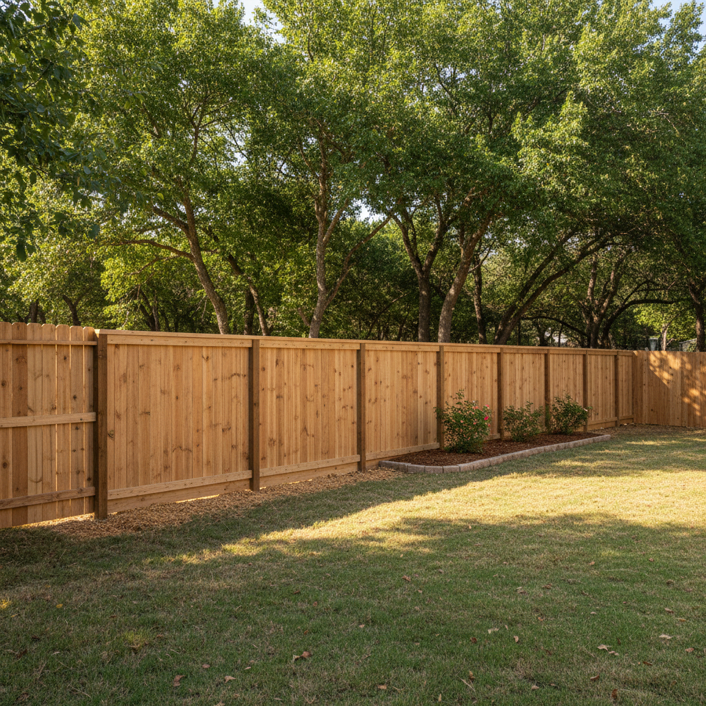 Completed wood fence installation work at a residential property in New Braunfels, TX