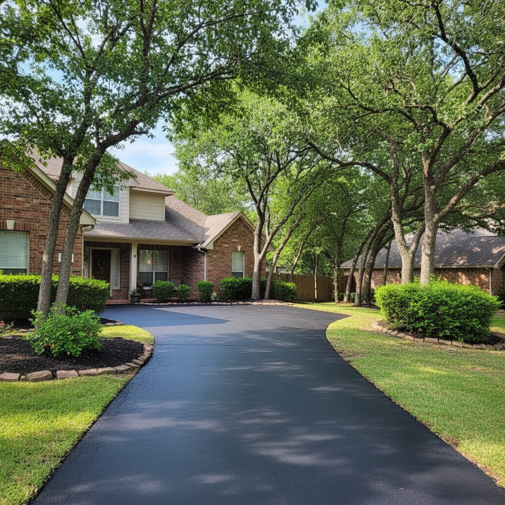 Completed asphalt sealcoating work at a residential property in Bryan, TX